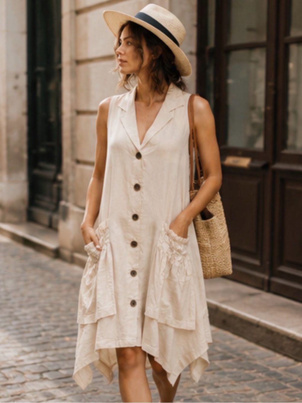 For Cynthia Oversized Linen Blend Pocket Dress XS